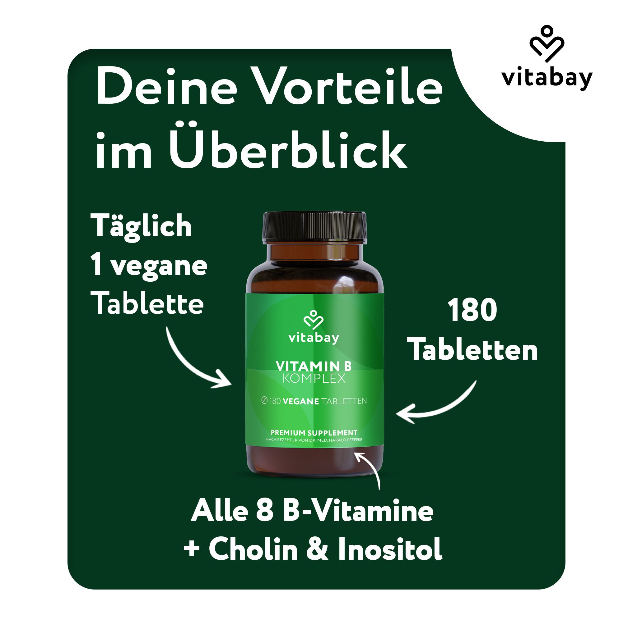 Vitabay Vitamin B Komplex: Alle 8 B-Vitamine, Cholin, Inositol. Für Ihre tägliche Routine.