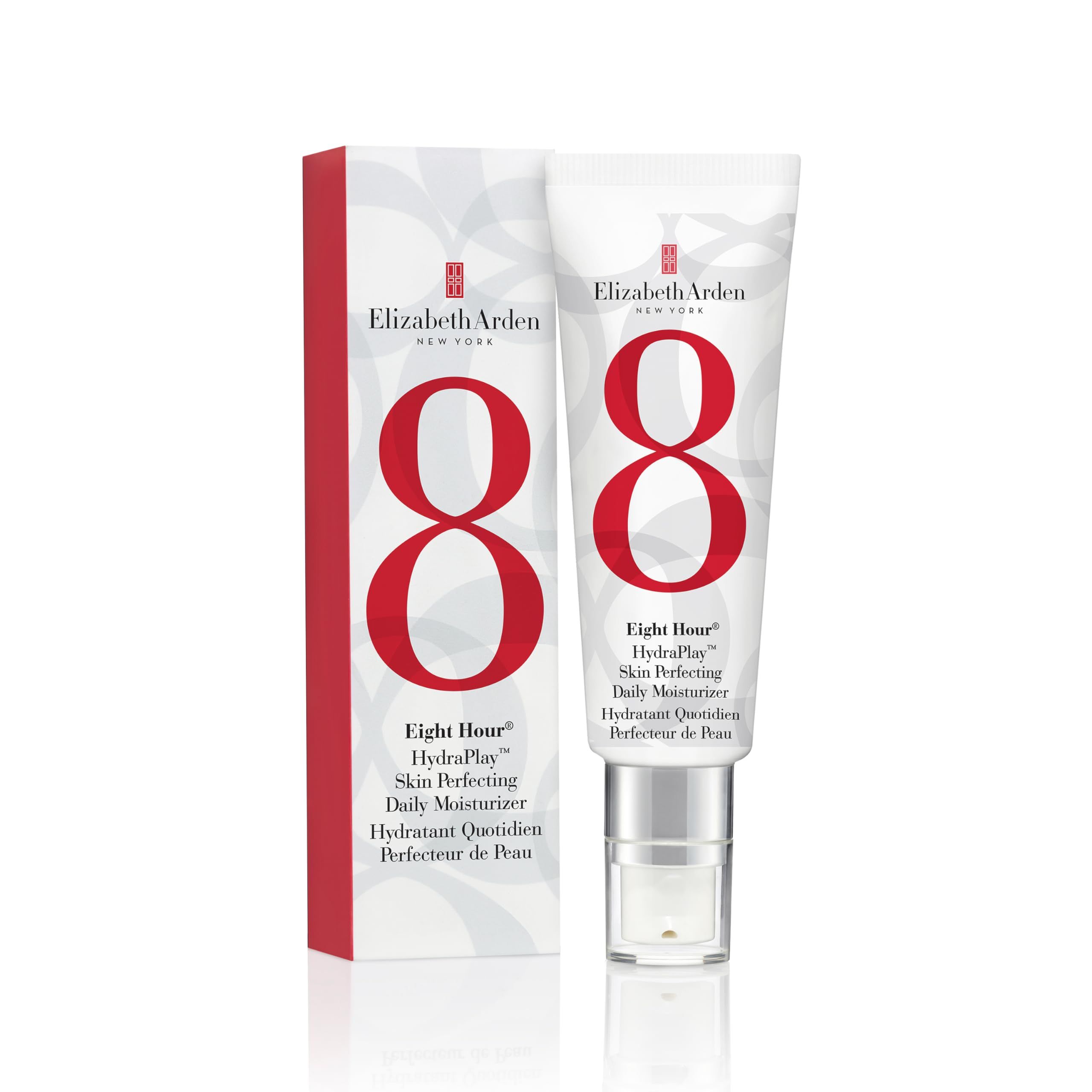 Produktverpackung mit Tube und Schachtel. Rote '8' und 'Elizabeth Arden' Schriftzug. Produktname.