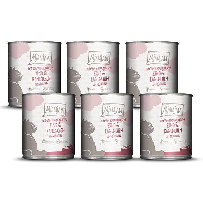 MjAMjAM - DUO von schmackhaftem Rind & Kaninchen an Möhrchen 6x800 g Futter