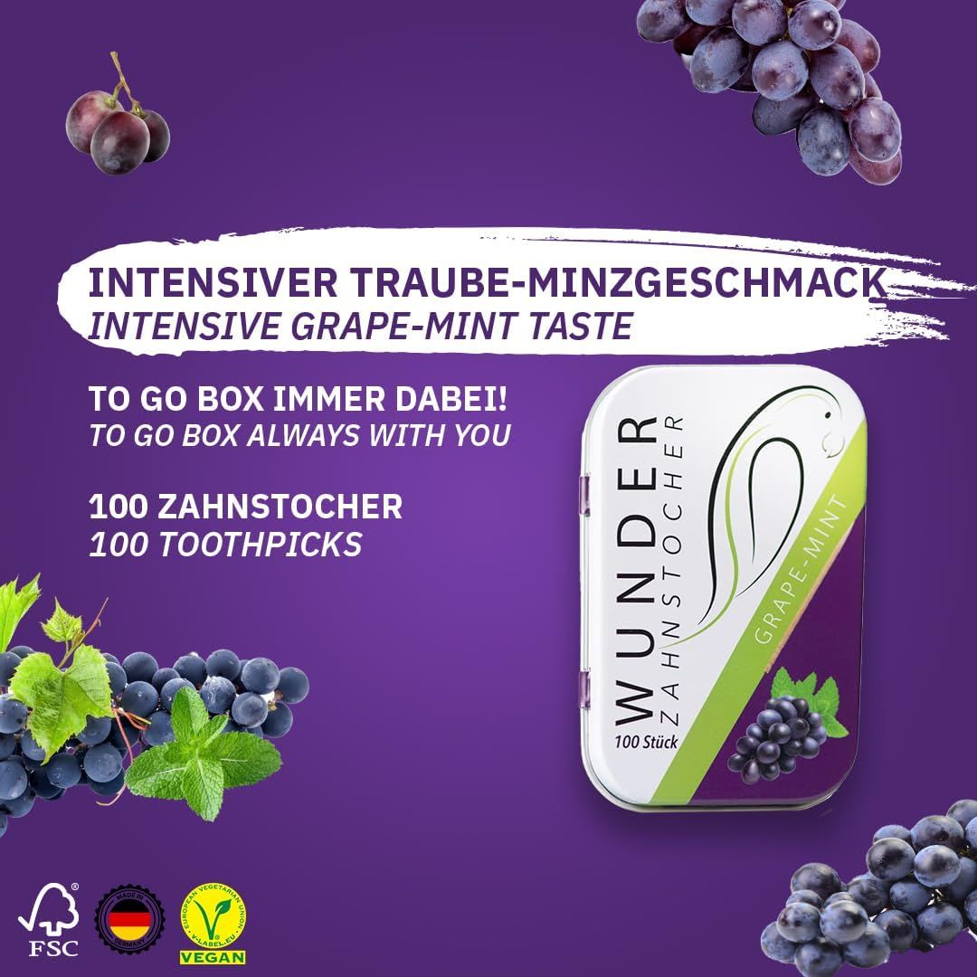 Wunder Zahnstocher mit Geschmack Traube - Minze Metalldose