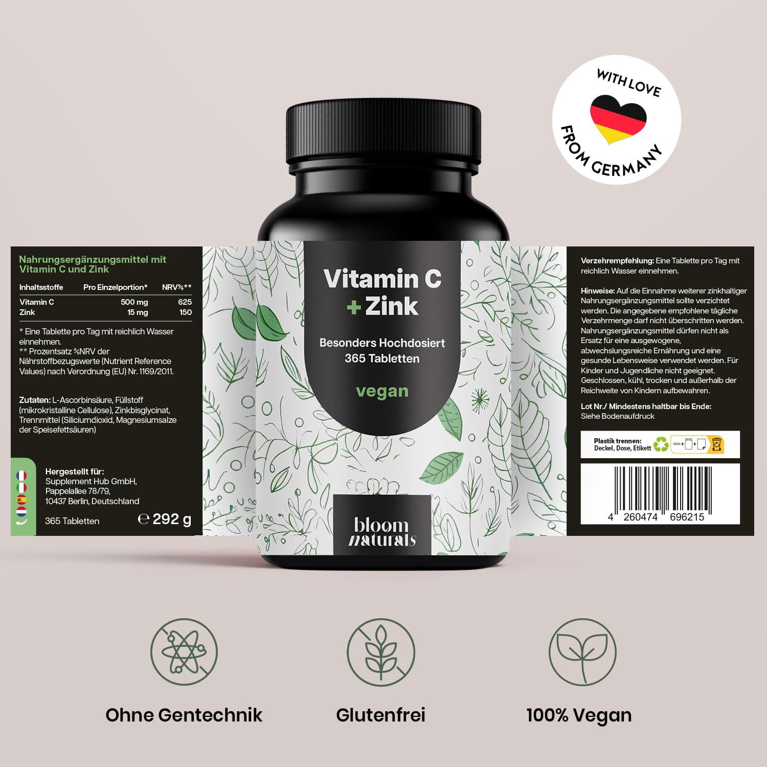 Bloom Naturals Vitamin C Zink Tabletten