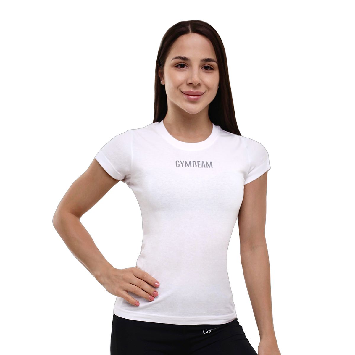 GymBeam T-Shirt Damen slim Kurzarm mit rundem Ausschnitt in Weiß 1 St