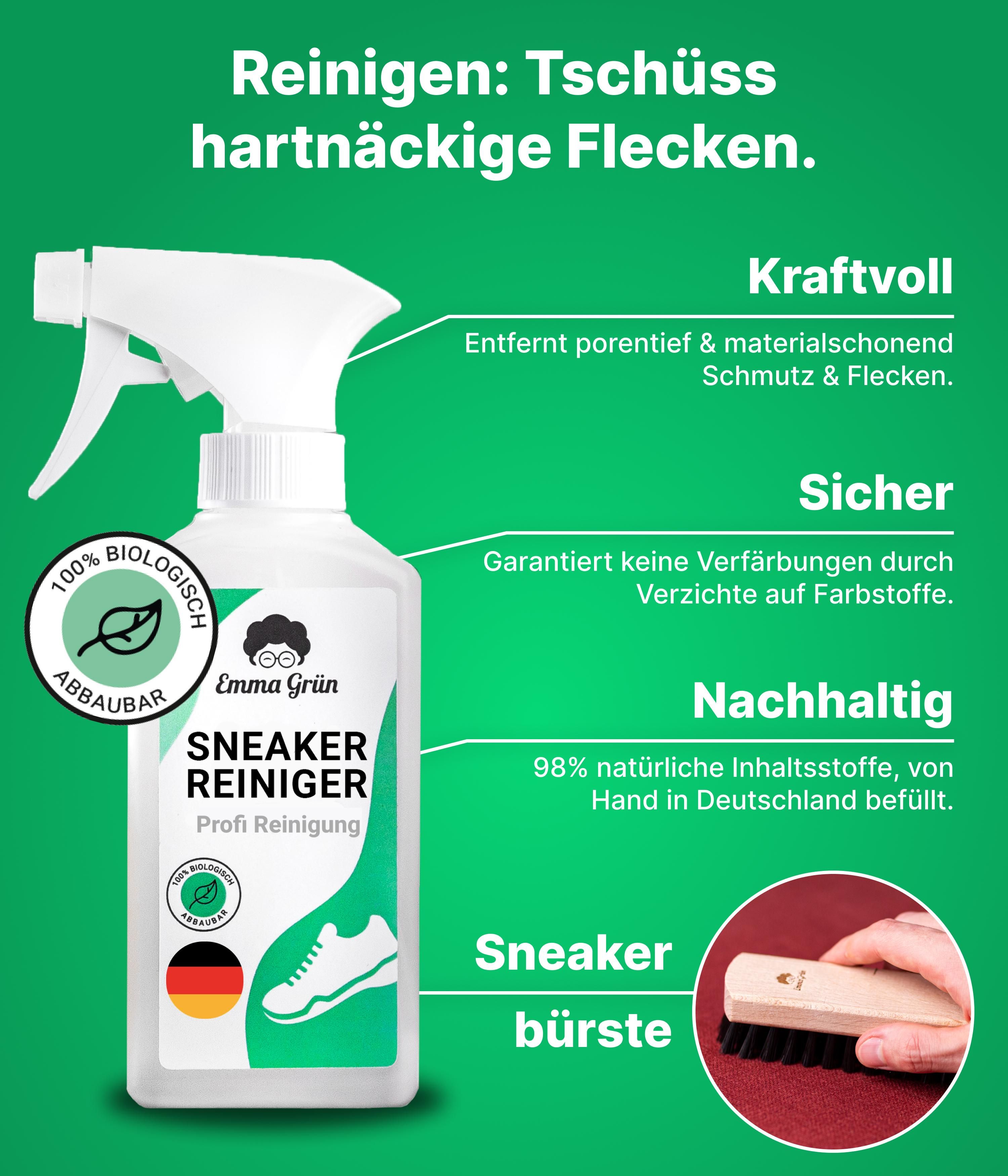 Emma Grün® Sneaker-Reinigungsset mit Putzmittel & Premium Schuhwachs inkl. Schwamm & Schuhbürste
