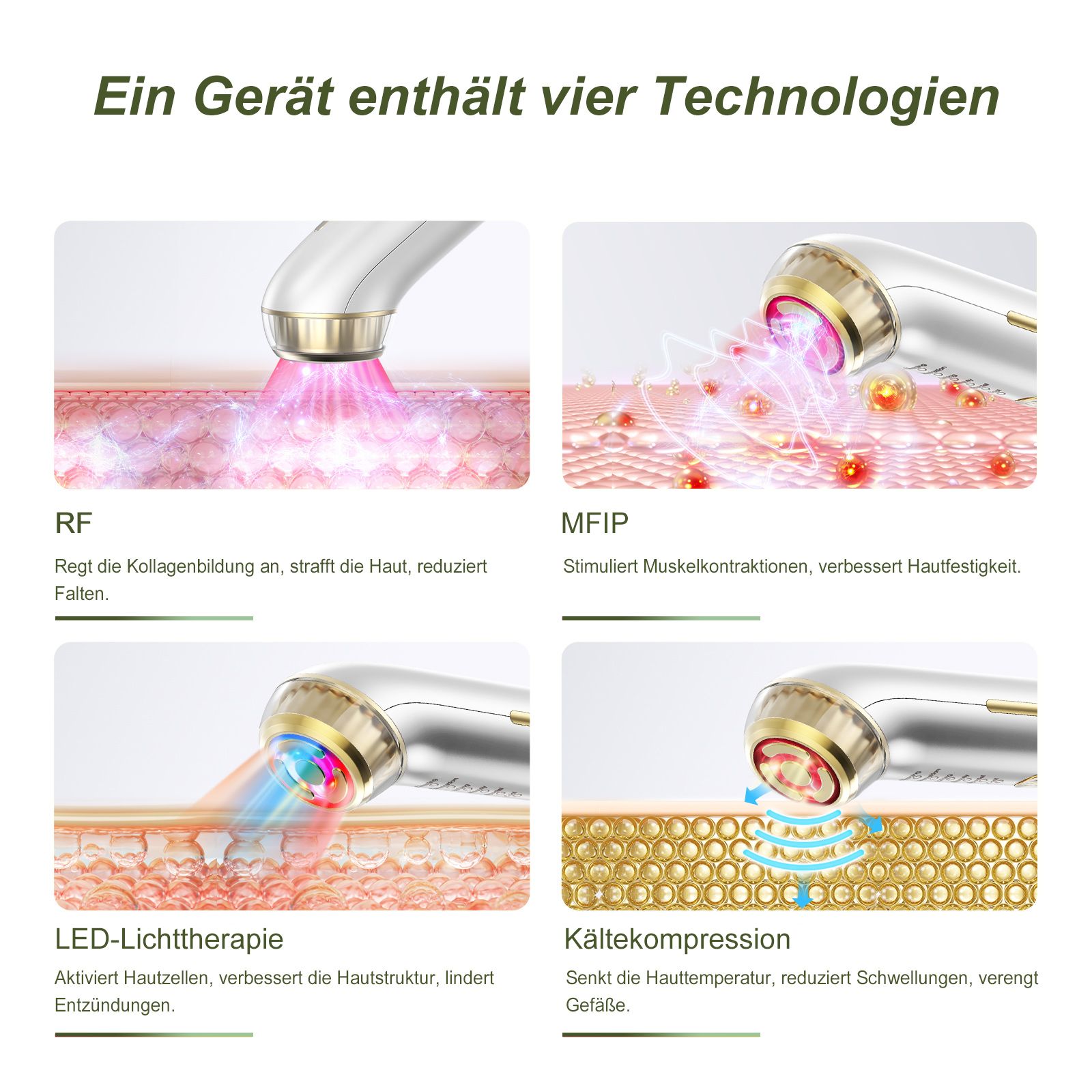 COOL-i 2MHz RF & EMS Gesichtsmassagegerät 6in1 Hautverjüngung mit Ultraschall, Licht & Kühlmodus