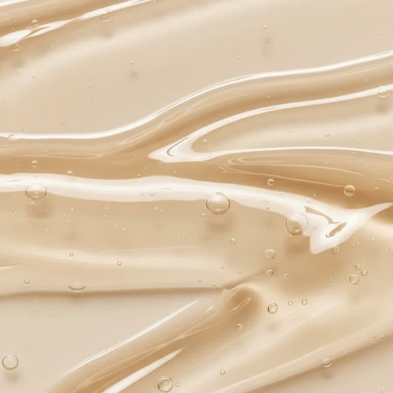 Nahaufnahme einer transparenten Flüssigkeit mit Blasen. Wellenförmige Textur, helle Farbe.