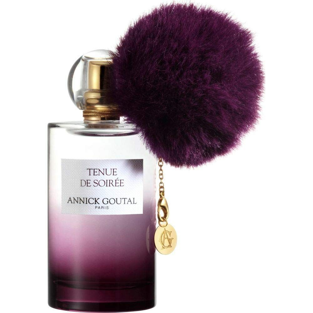 Goutal Tenue de Soiree Eau de Parfum Flakon mit lila Bommel und Anhänger.