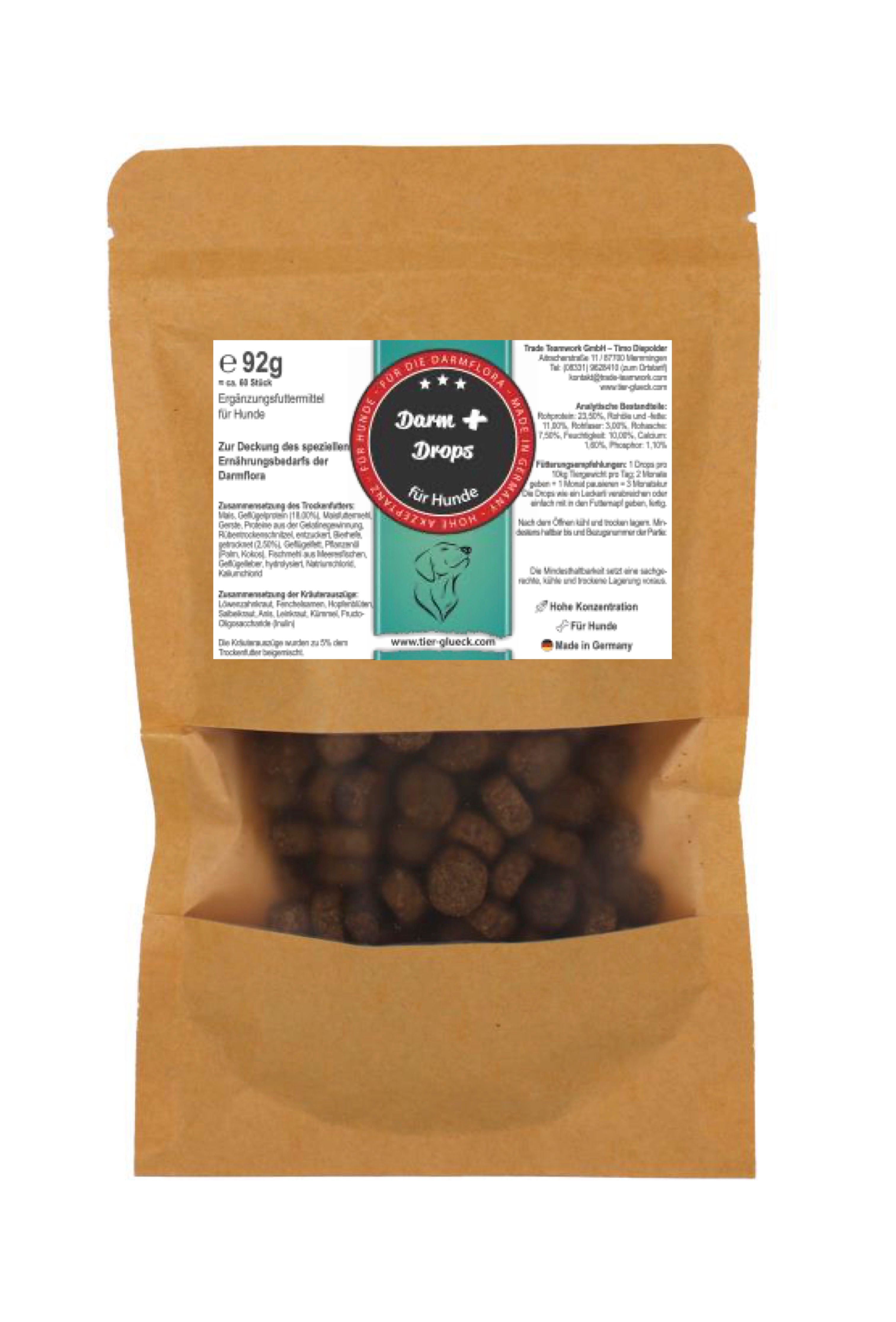 TierGlück Darmerli Drops mit Löwenzahn, Salbeikraut & Anis für Hunde 92 g Futter