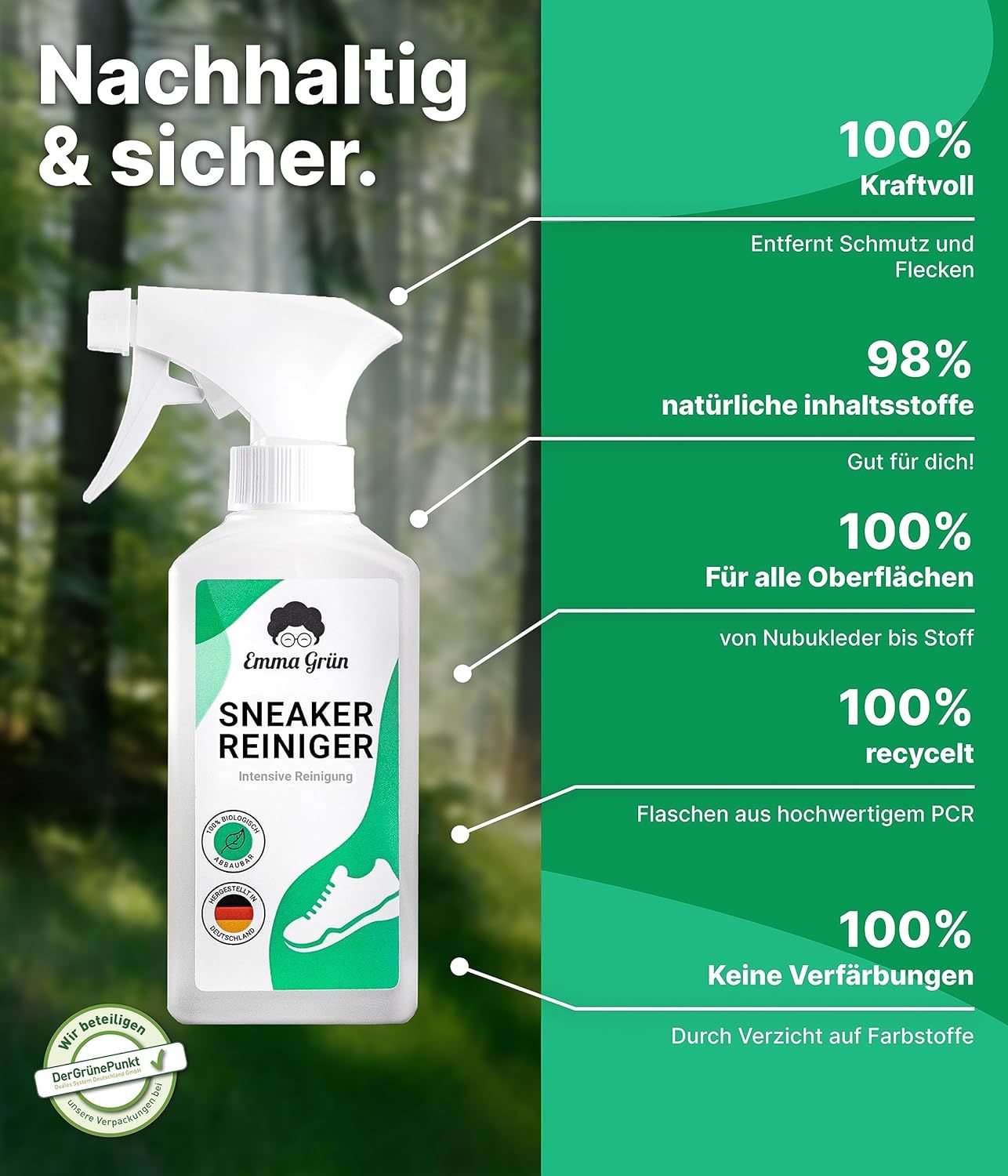 Emma Grün® Sneaker Cleaner Reinigungsset inkl. wiederverwendbarem Schwamm & Schuhbürste