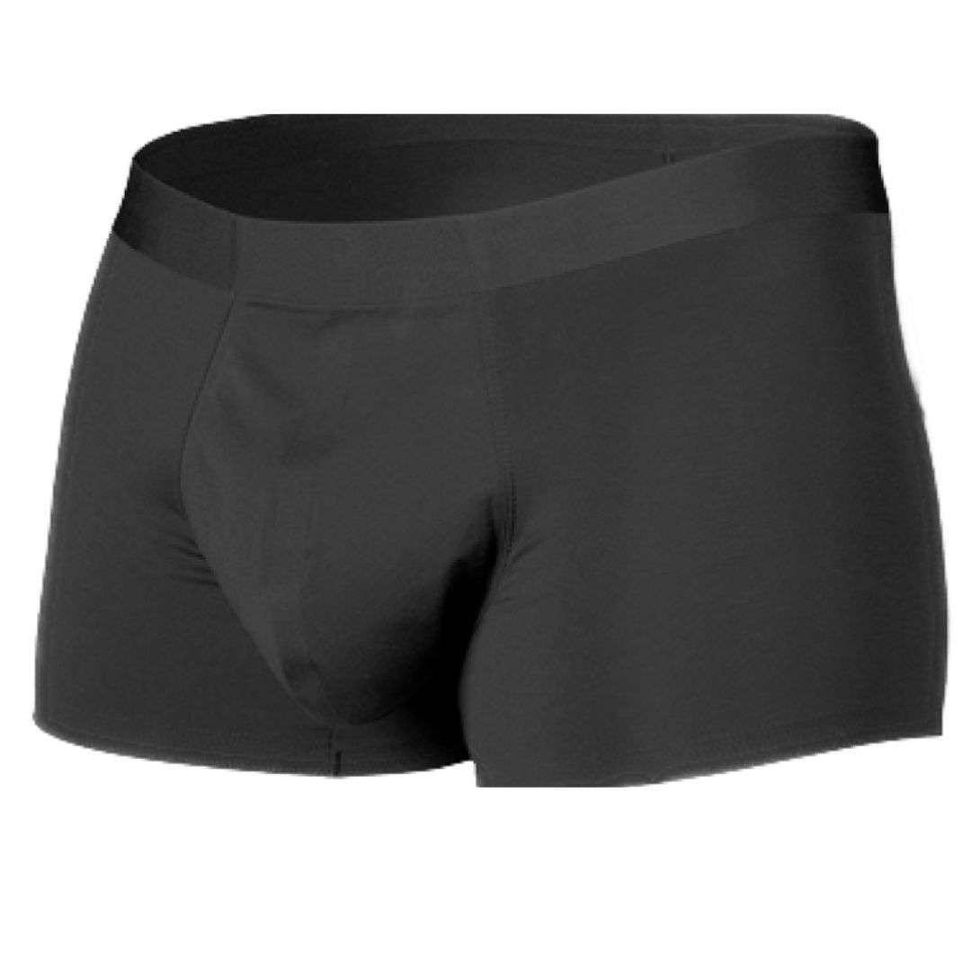 Schwarze Boxer-Shorts für Herren, Vorderansicht, mit elastischem Bund.