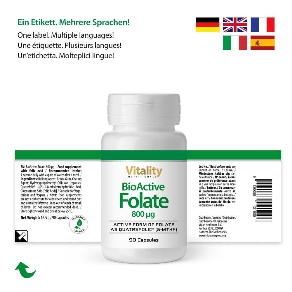 Folsäure 800 µg Bioaktiv - BioActive Folate Vitality Nutritionals 90 St