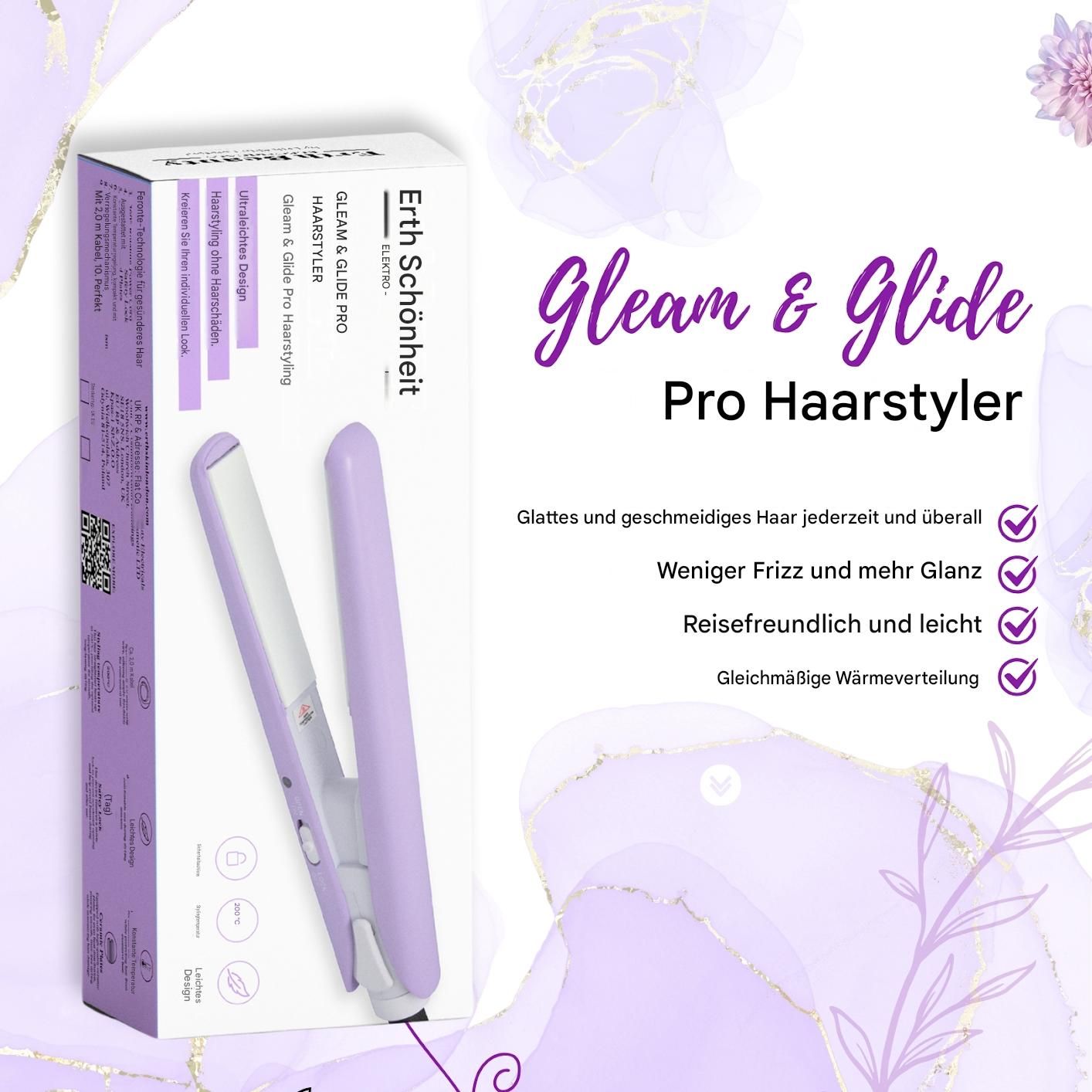 Lila Haarglätter und Verpackung, Erth Schönheir Gleam & Glide Pro Haarstyler.