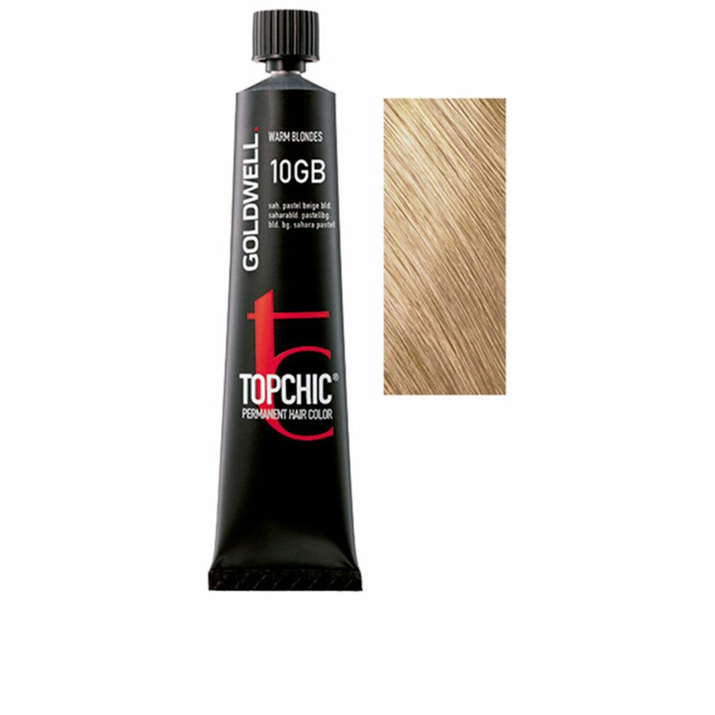 Goldwell Topchic Haarfarbe, Tube und Farbmuster. Warm Blondes 10GB. Saharabl. pastellbl. b.