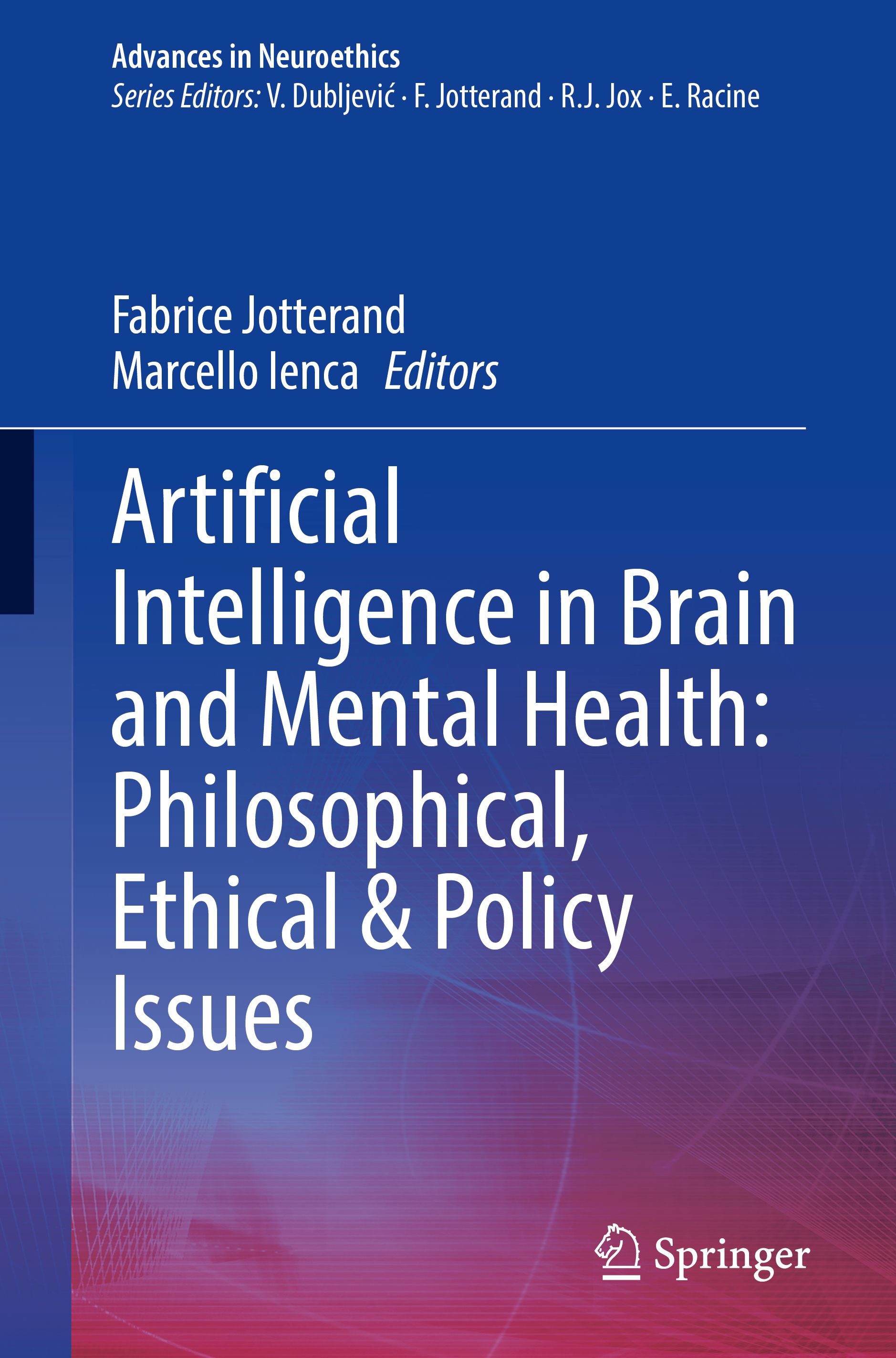 Buchcover: "Artificial Intelligence in Brain and Mental Health". Herausgeber: Fabrice Jotterand, Marcello Ienca. Verlag Springer.