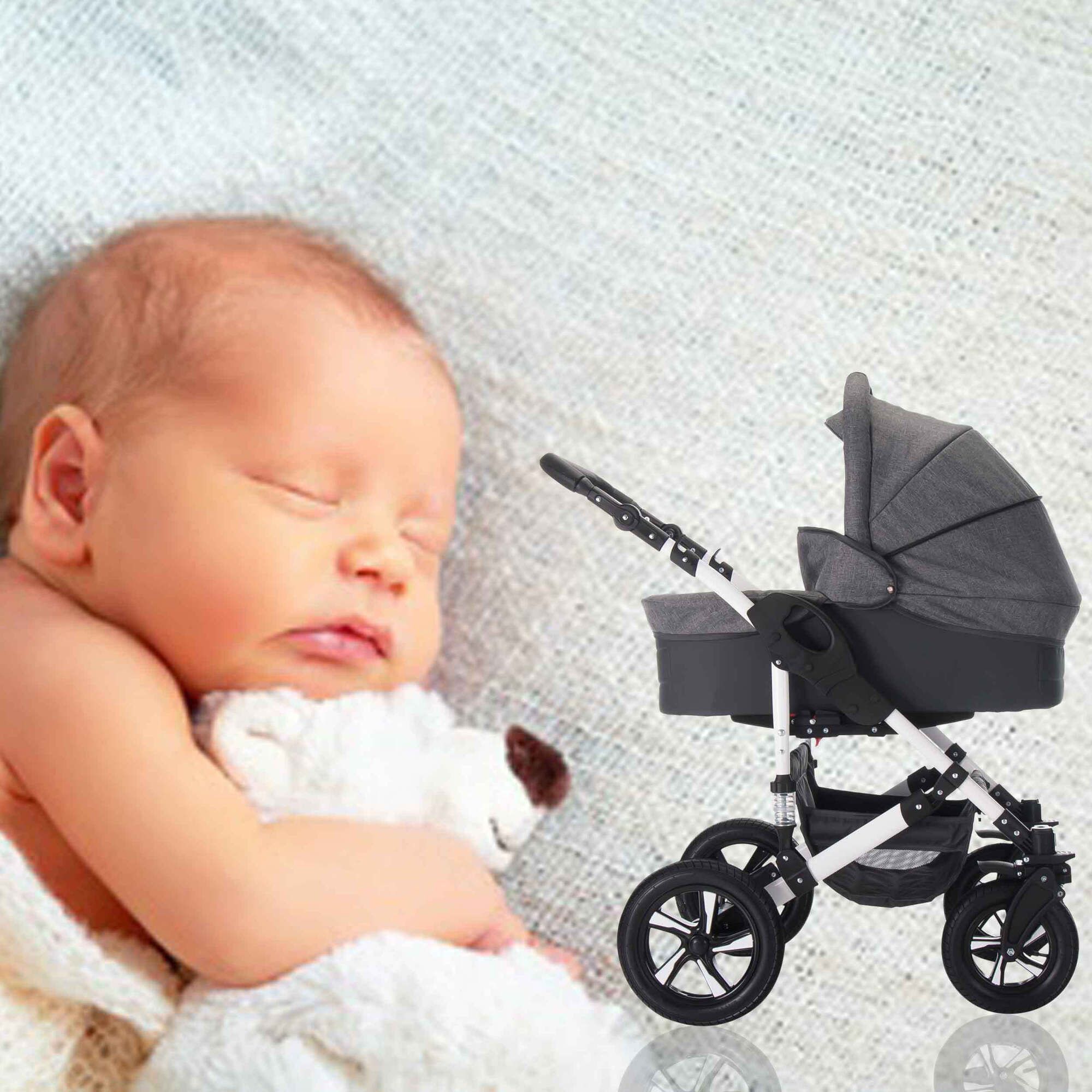 Bebebi Florida 3 in 1 Kinderwagen Set mit Original Maxi Cosi, Hartgummi Flocream
