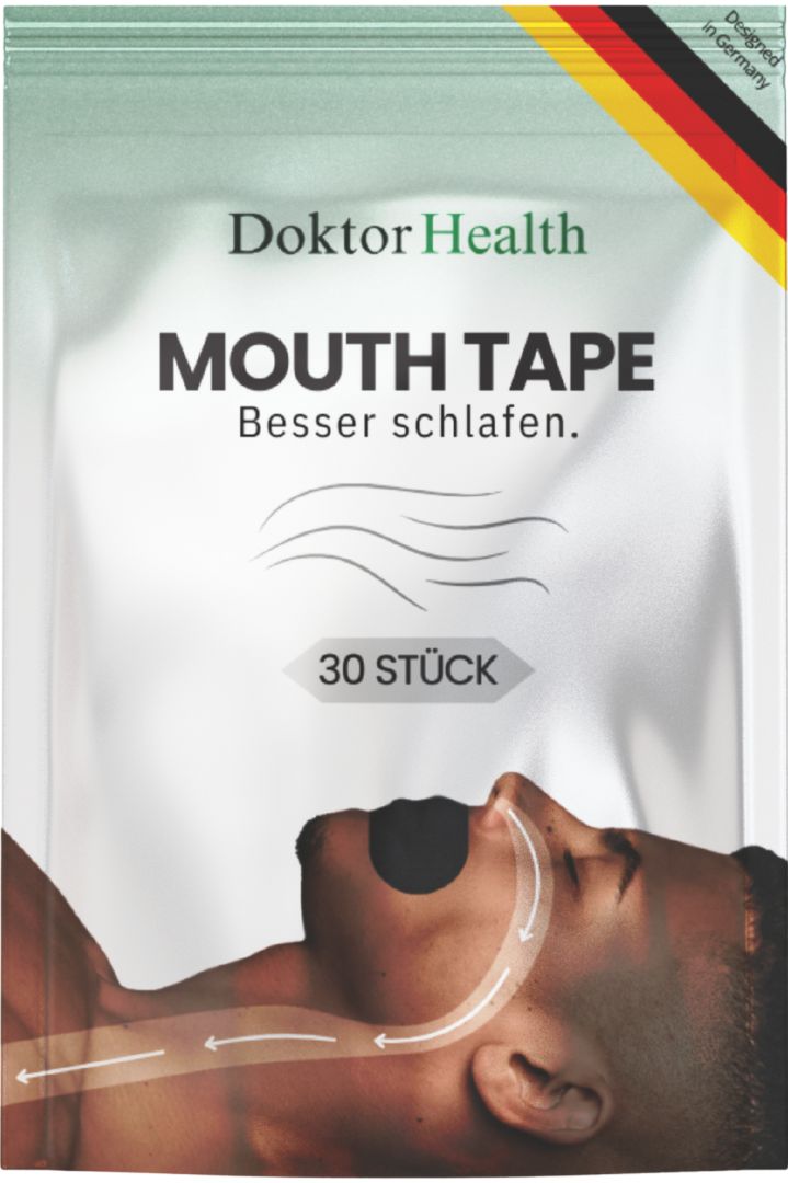 Verpackung von Doktor Health Mouth Tape. Enthält 30 Stück. Produktname und Logo deutlich sichtbar.