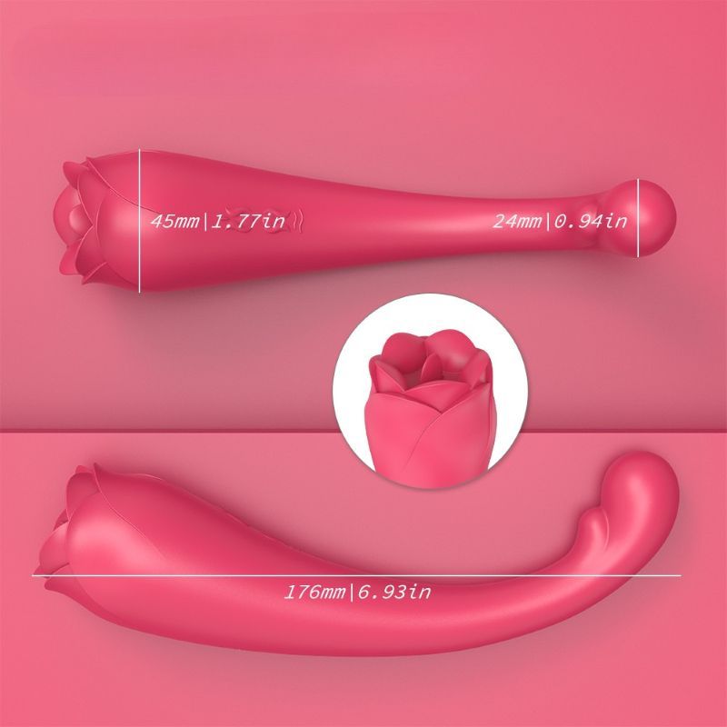 Rosa Vibrator mit Maßen: 45mm, 24mm, 176mm. Detailansicht.