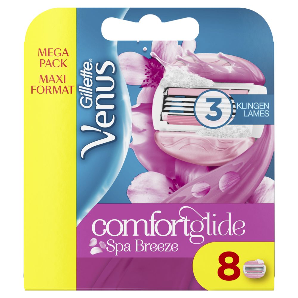 Gillette Venus Rasierklingen Packung. 8 Klingen, Comfortglide Breeze Spa.  "Mega Pack"-Aufdruck.