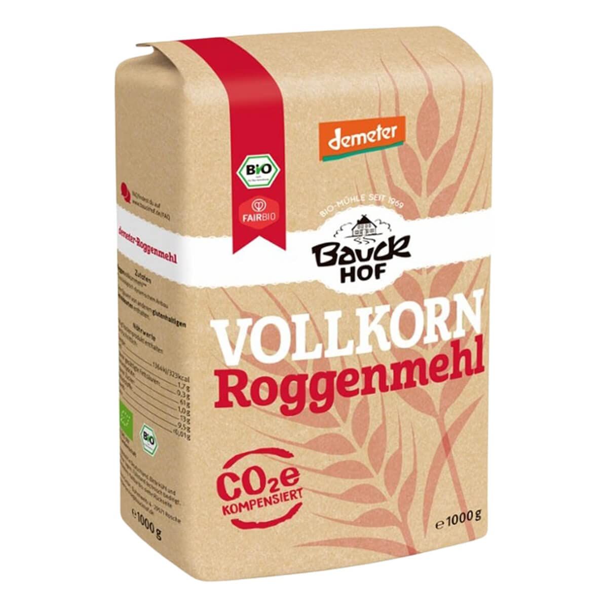 Bauck Mühle Vollkorn Roggenmehl Demeter Bio in Papiertüte, 1000g.