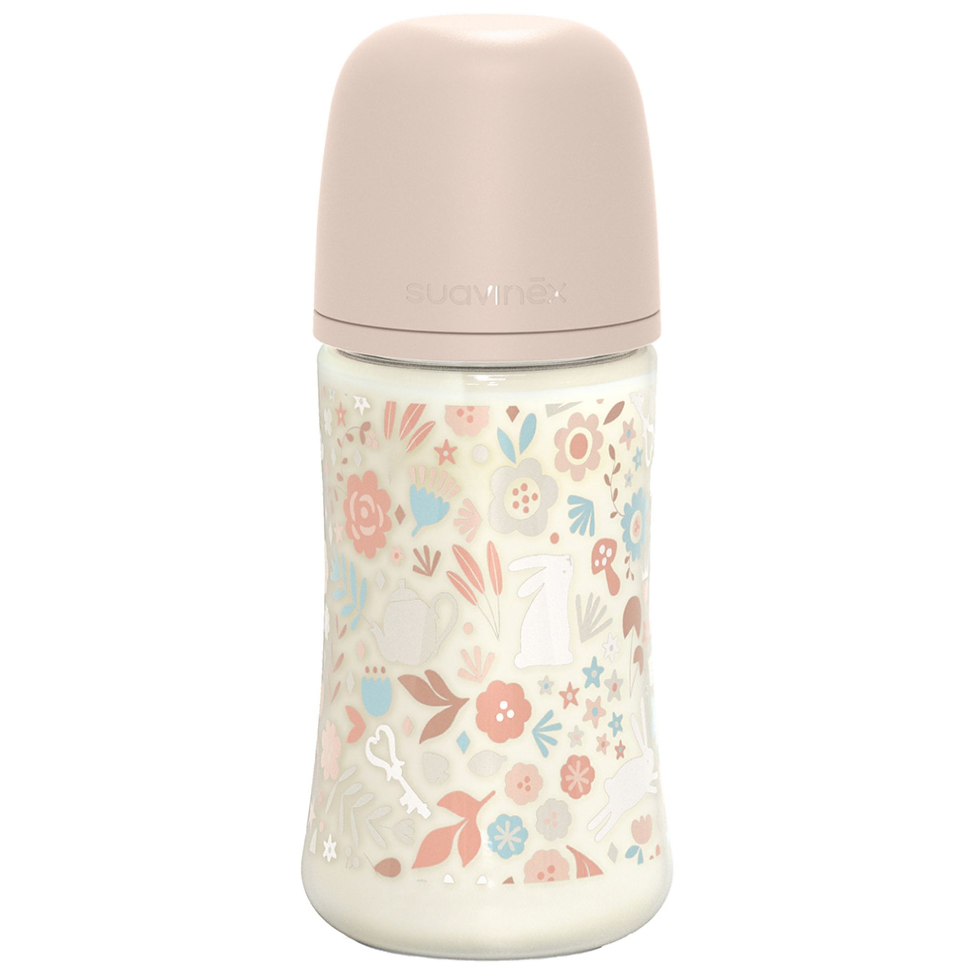Suavinex Wonderland Babyflasche Symmetrischer Sauger Mittlerer Durchfluss 3 Monate und älter (Rosa) 7x7x17,6 cm