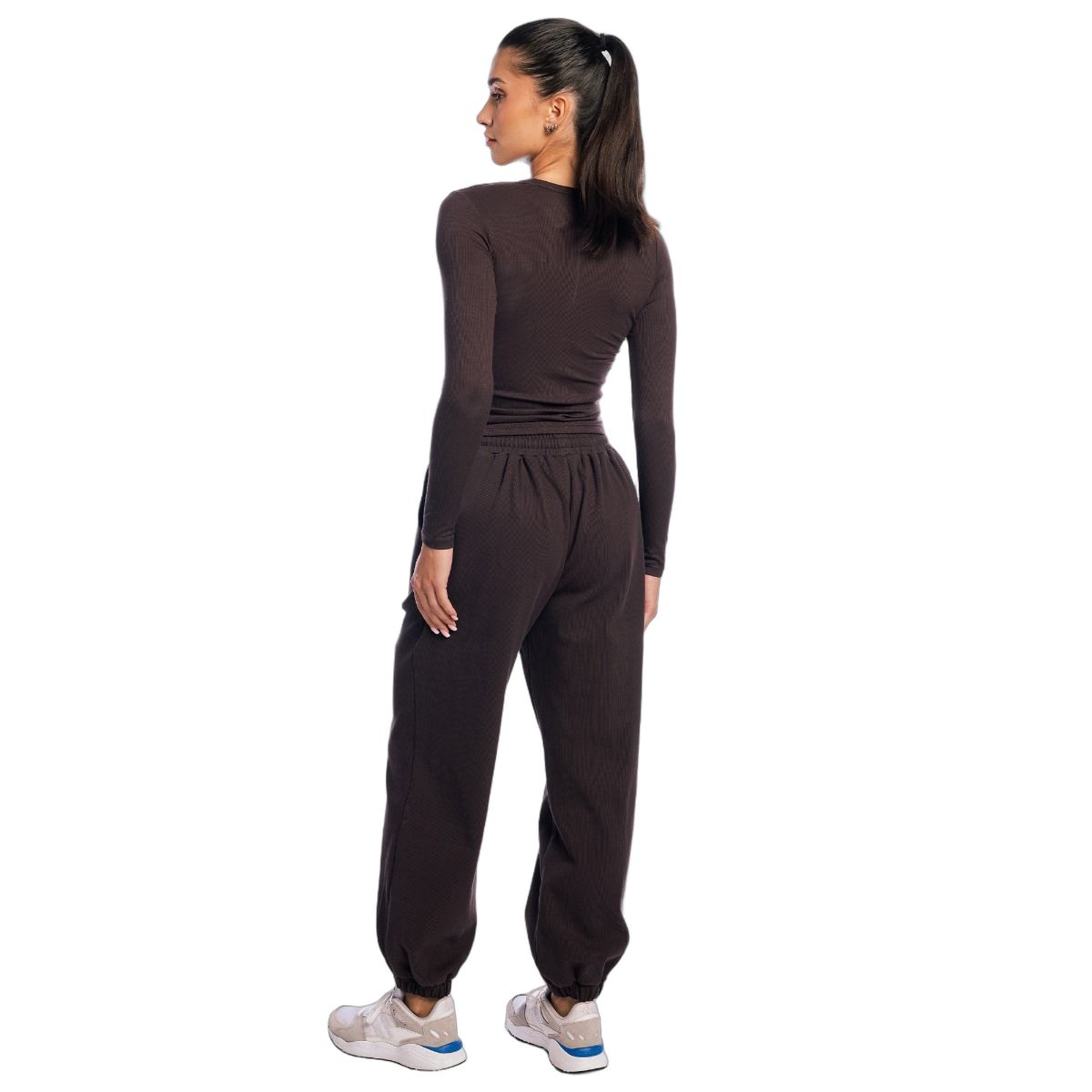 GymBeam Langarmshirt Damen slim mit rundem Ausschnitt Tee Brown