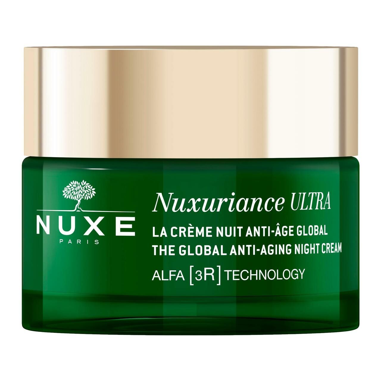 Grüne Creme-Dose mit goldfarbenem Deckel. Aufschrift: Nuxuriance Ultra.