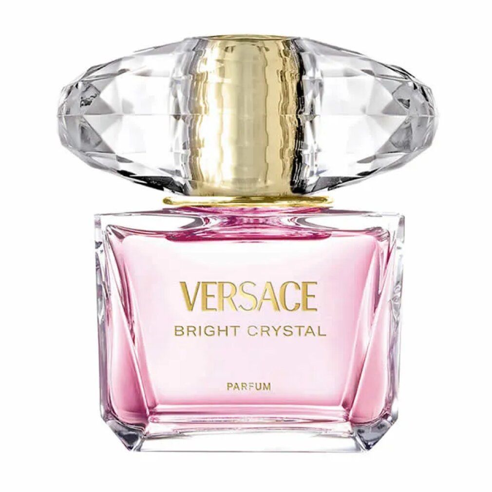 Versace Bright Crystal Parfum Flakon mit rosa Flüssigkeit und facettiertem Deckel.