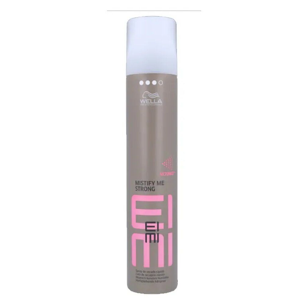 Braune Haarspray-Dose mit weißem Deckel. Aufschrift: EIMI, MISTIFY ME STRONG. Marke: Wella. Level 3.