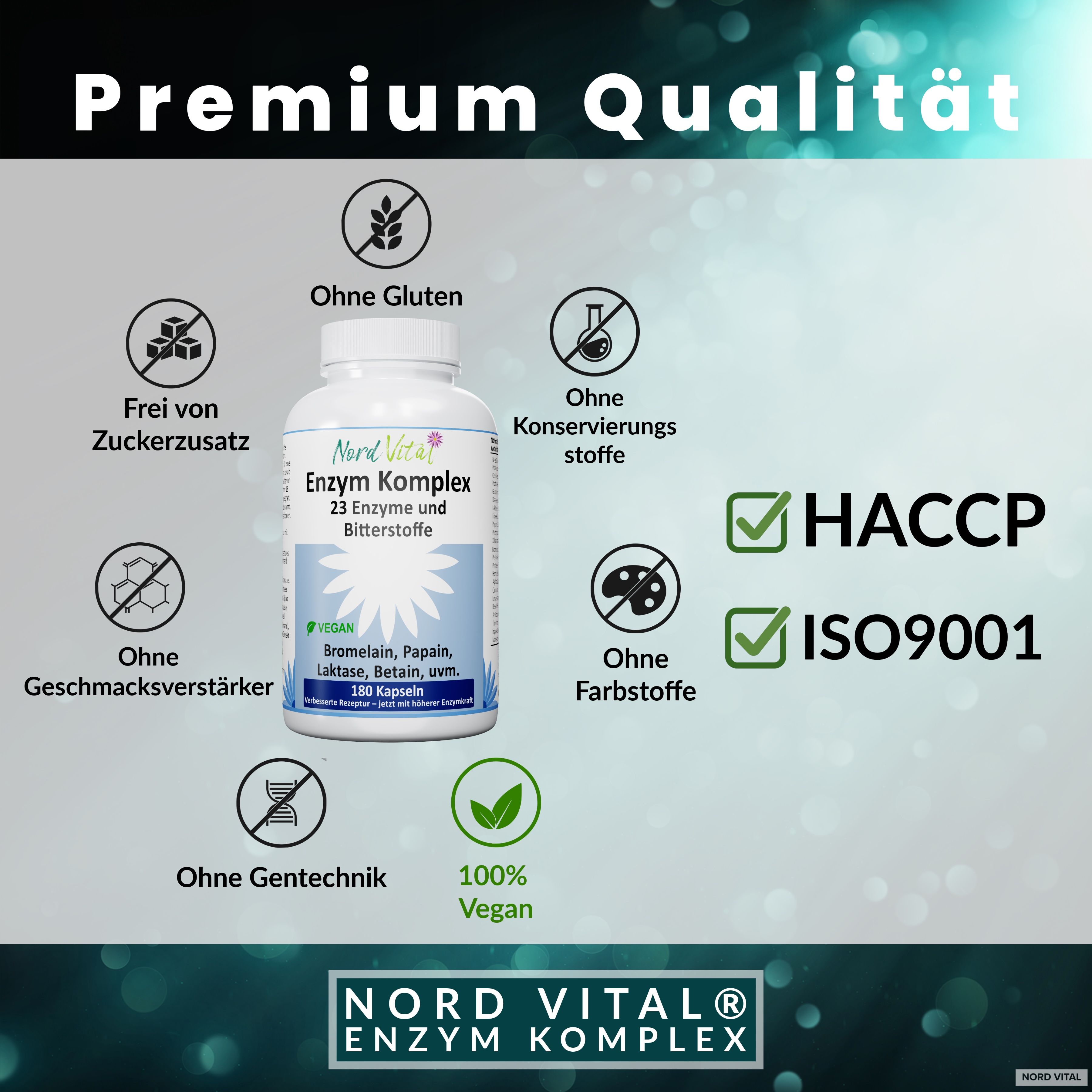 Nord Vital Enzym Komplex mit 23 aktiven Inhaltsstoffen – magensaftresistente Kapseln
