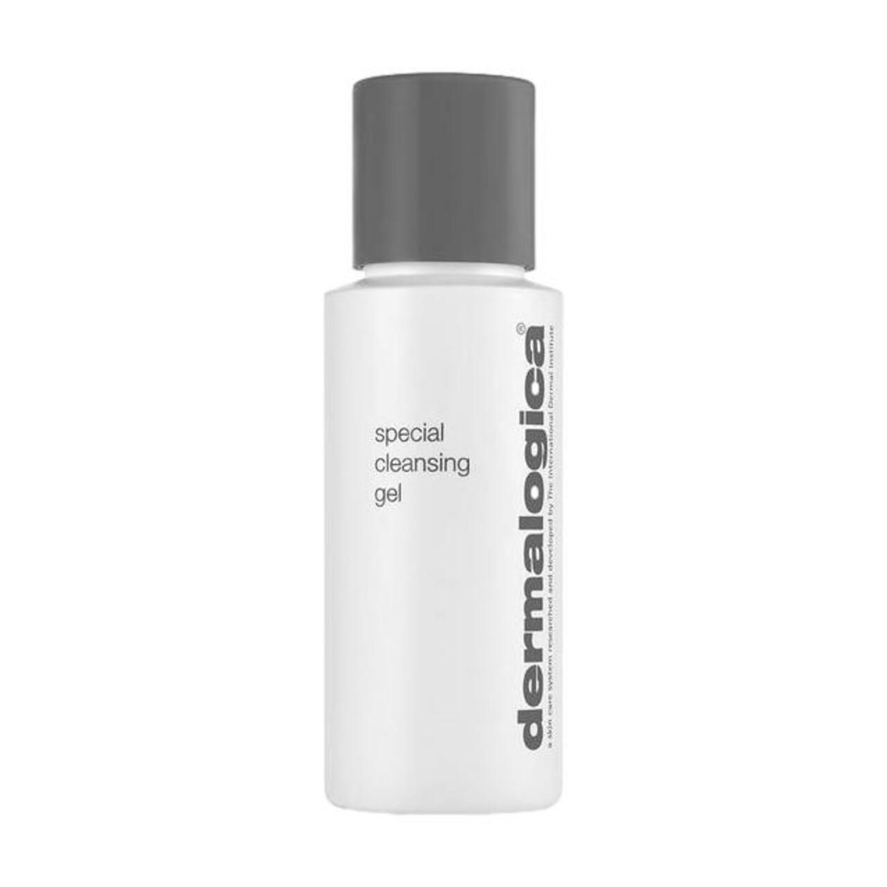 Weiße Flasche mit grauem Deckel. Aufschrift: 'special cleansing gel' und 'dermalogica'.