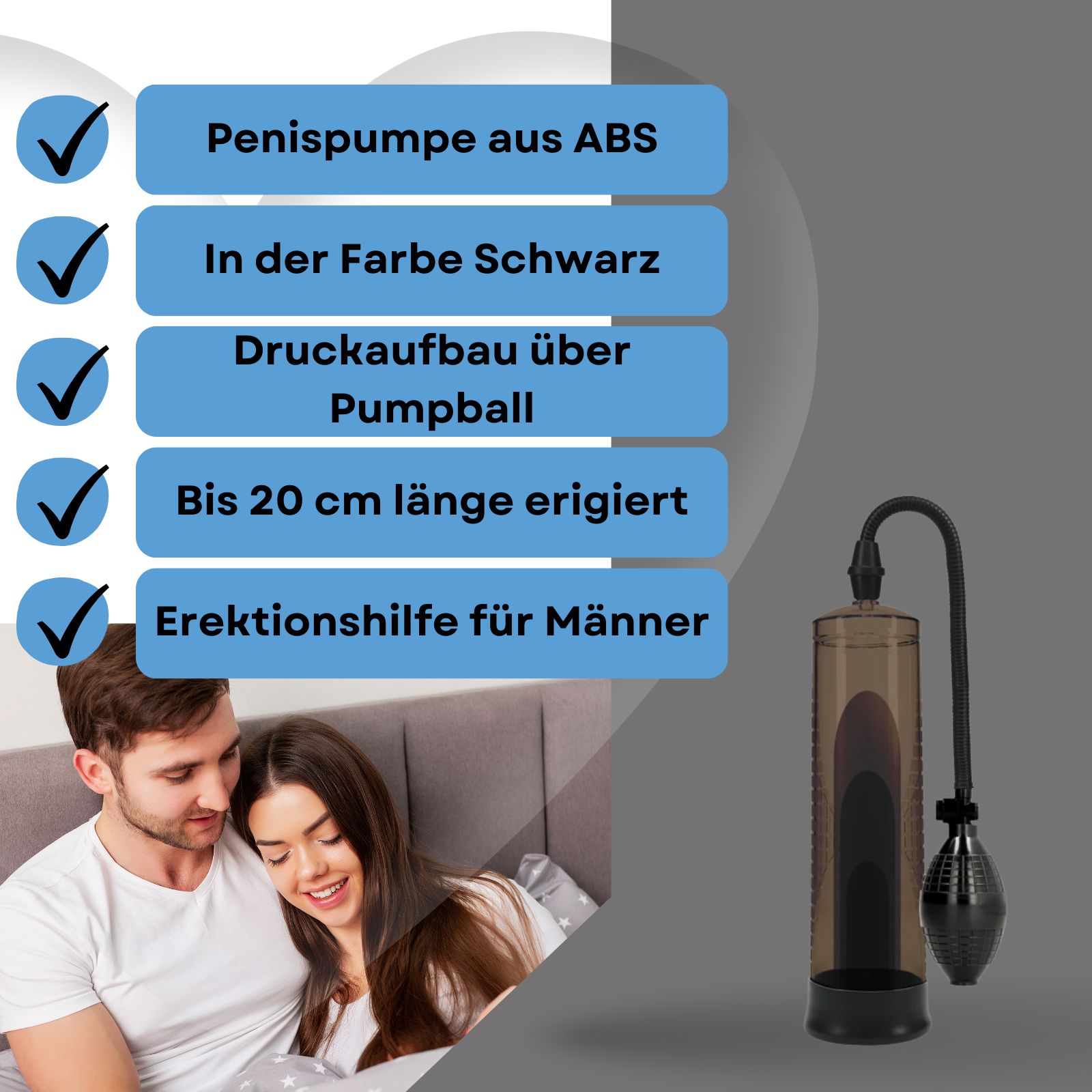 Produkt mit Text. Paar. Pumpe mit Pumpball. 20 cm.