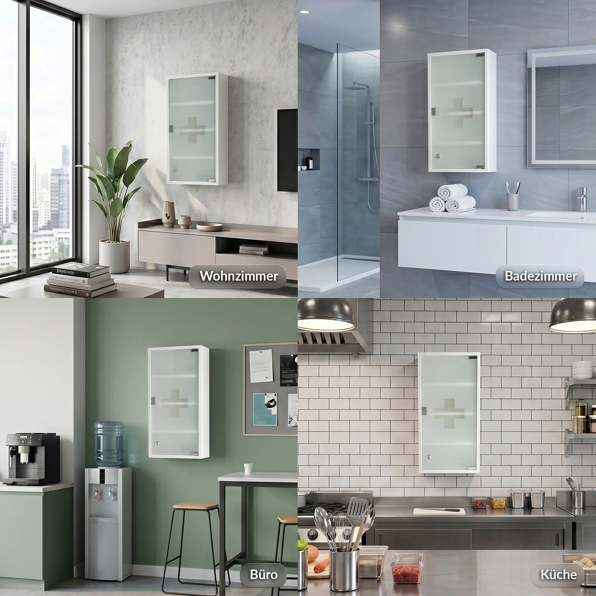 KARAT Medizinschrank Allen - Abschließbarer Arzneischrank mit Glastür Weiß 60 x 30 cm 4 Fächer