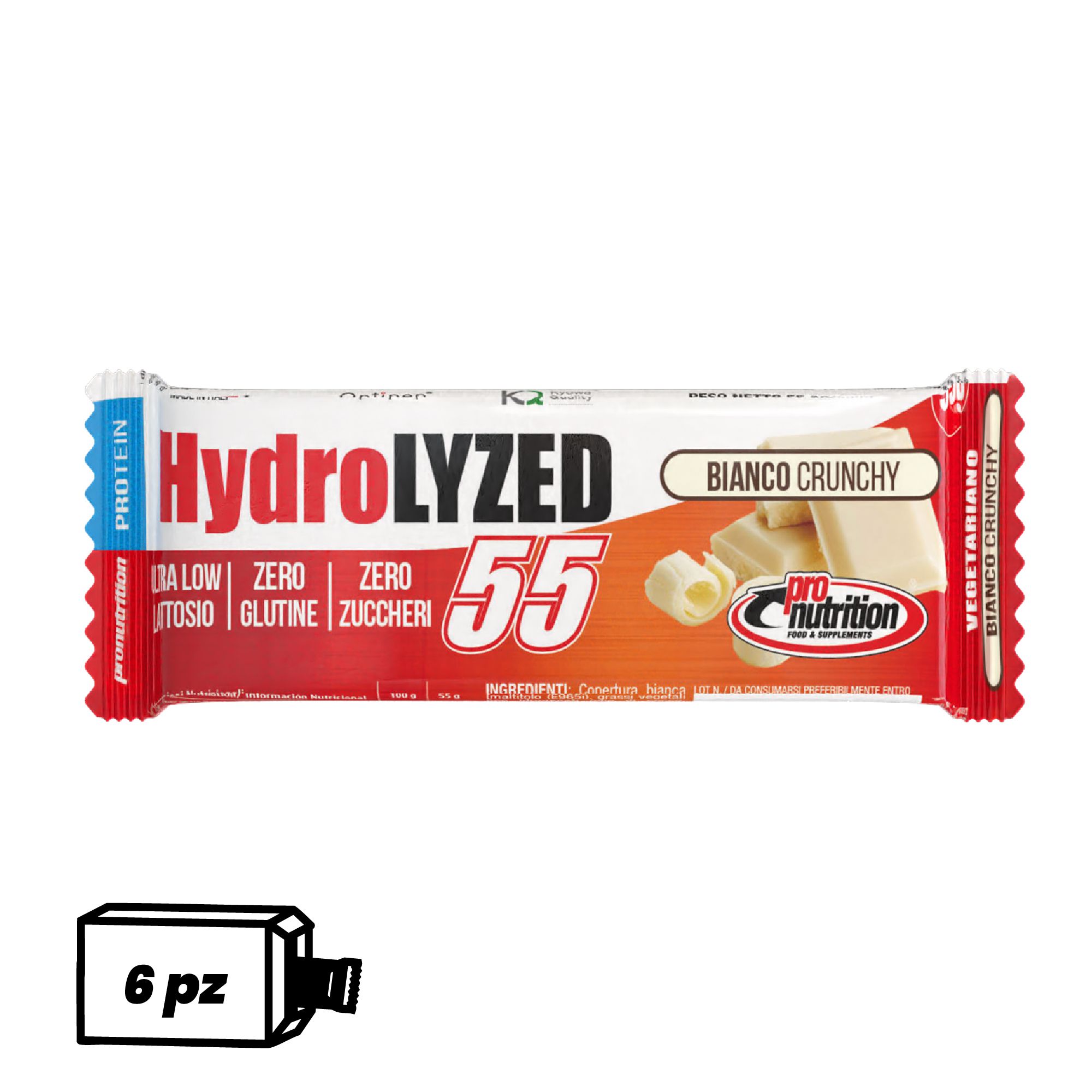Pronutrition Barretta proteica Hydrolized senza zuccheri (6 x 55 gr, Bianco crunchy)