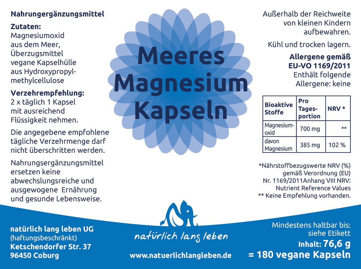 natürlich lang leben Meeres Magnesium Kapseln