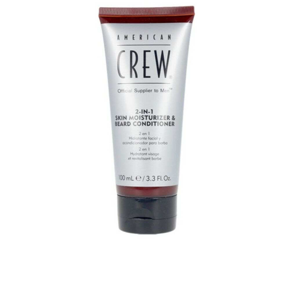 Tube mit Produktaufdruck. Text: AMERICAN CREW, 2-in-1 Skin Moisturizer & Beard Conditioner. 100 ml / 3.3 Fl. Oz.