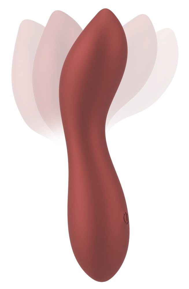 Roter Minivibrator mit geschwungener Form. Spitze mit Bewegungsunschärfe dargestellt.