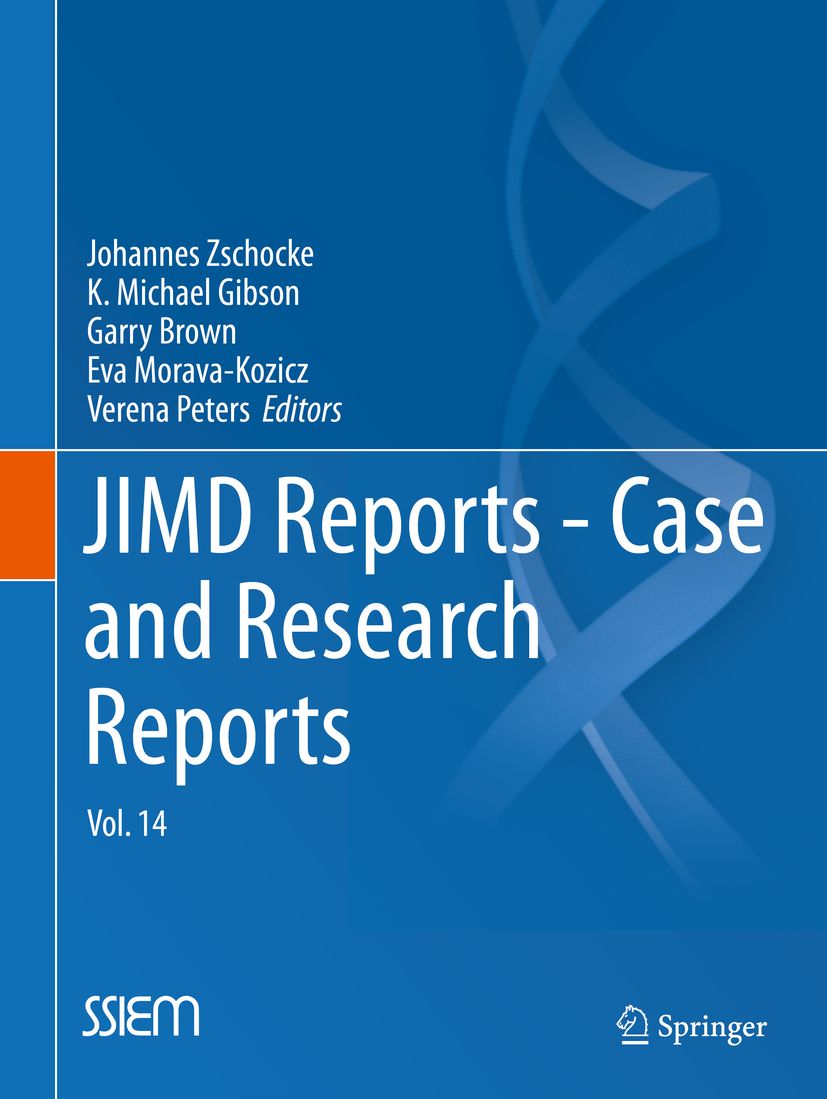 Buchcover mit Titel: JIMD Reports - Case and Research Reports, Band 14. Autorennamen und Logos von SSIEM und Springer.