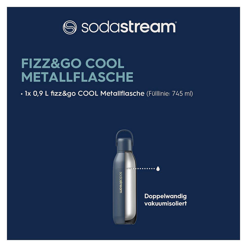 SodaStream Fizz & Go Cool Metallflasche, 0,9 L, doppelwandig vakuumisoliert.