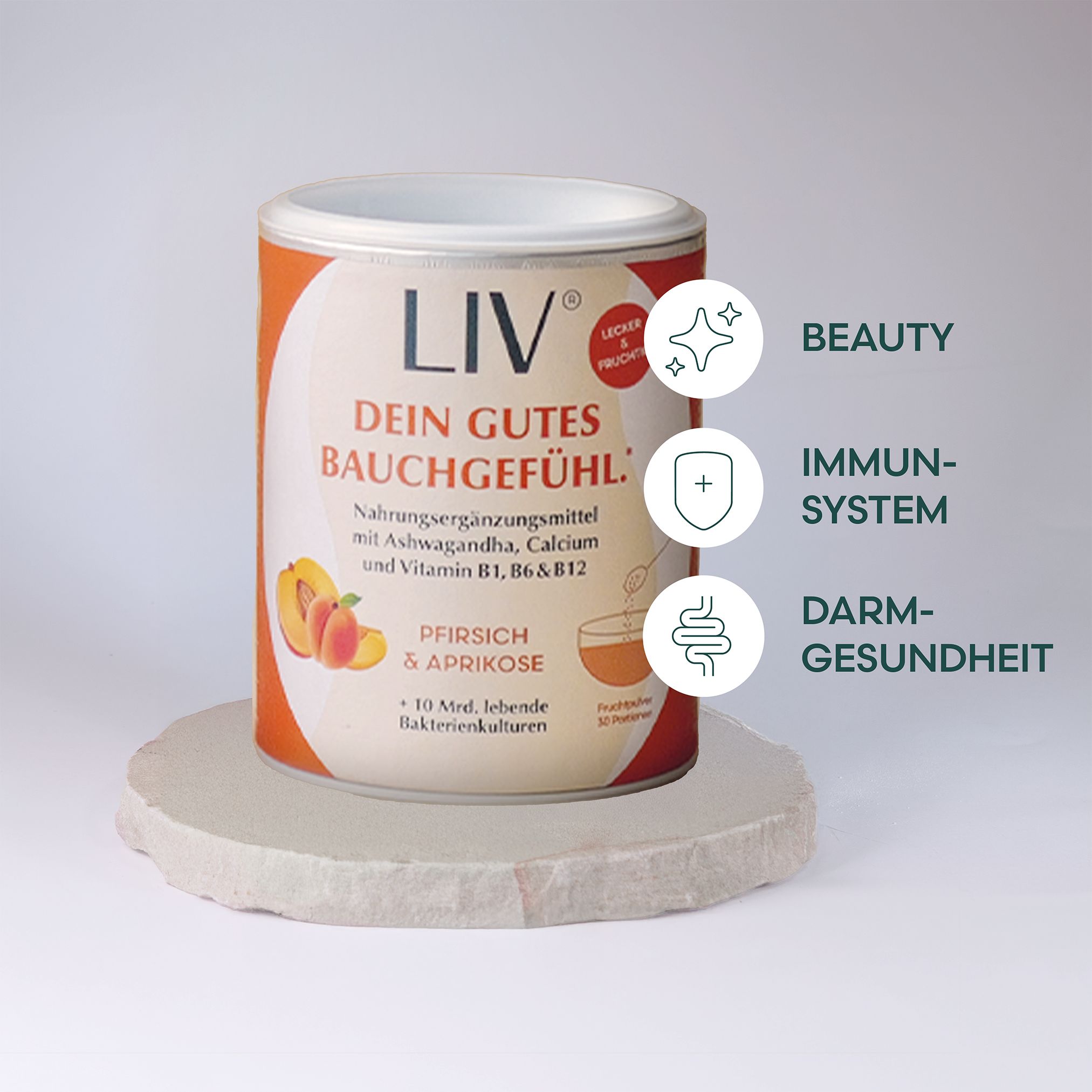 LIV Darmkur | Pfirsich Aprikose aus ganzen Früchten, mit Bakterienkulturen und Ashwagandha KSM-66®