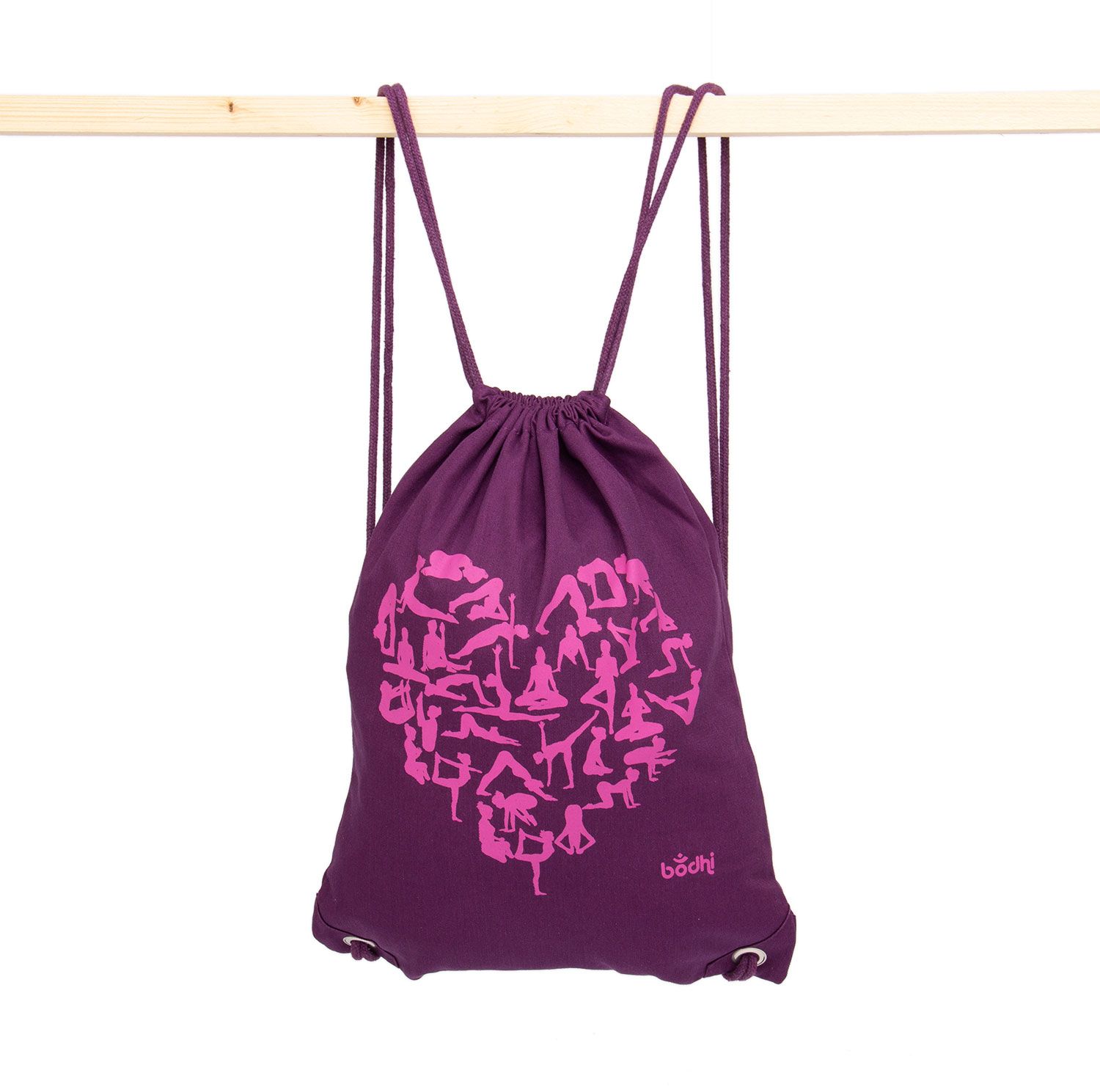 Turnbeutel Bodhi GymBag Yoga Heart, lila mit Print fuchsia, 100% Baumwolle