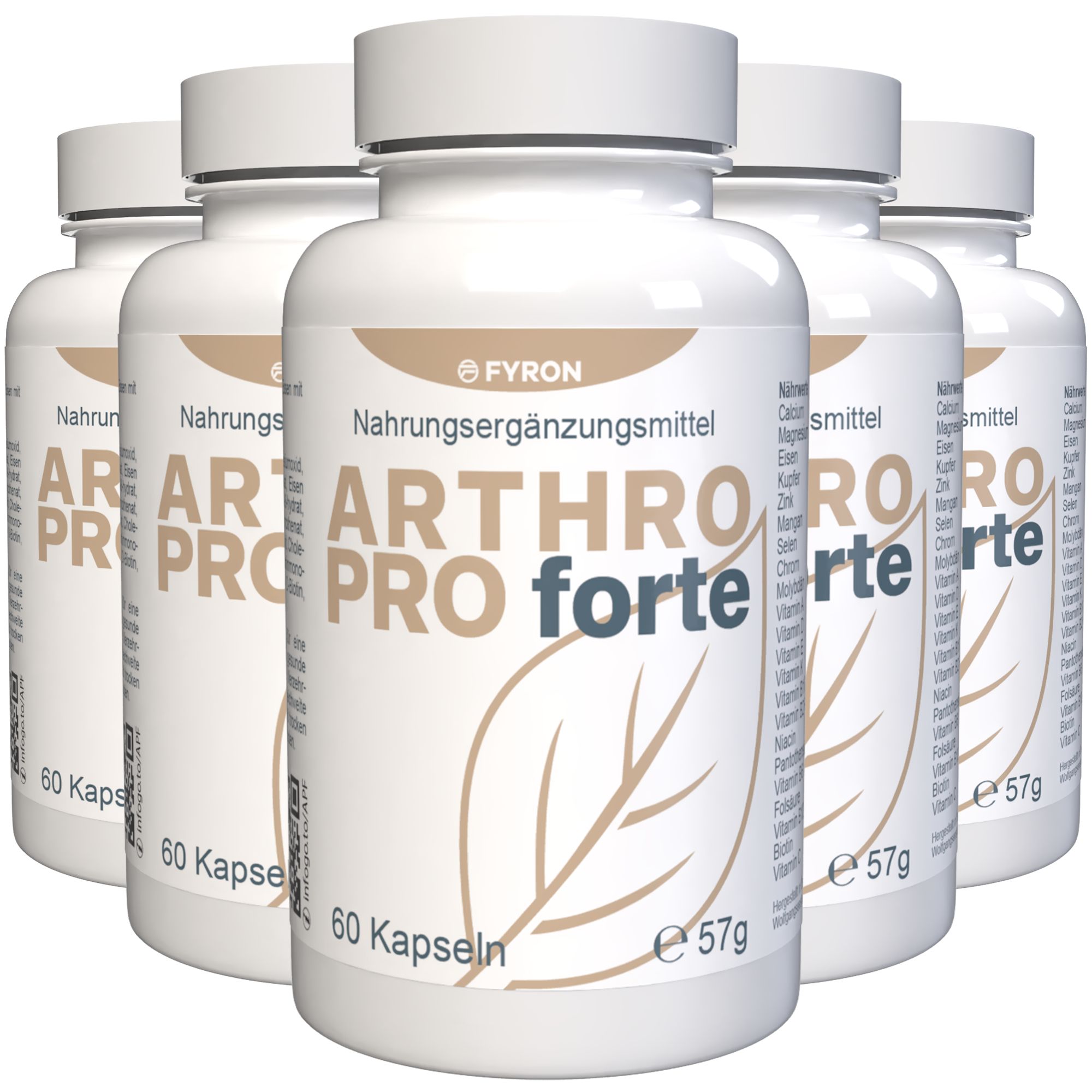 Fünf Flaschen FYRON Arthro Pro Forte, Nahrungsergänzungsmittel mit 60 Kapseln.