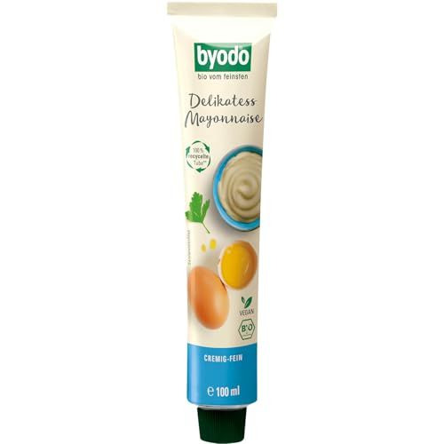 BYODO Delikatess Mayonnaise Tube, 100ml, mit Ei- und Petersilienabbildung.