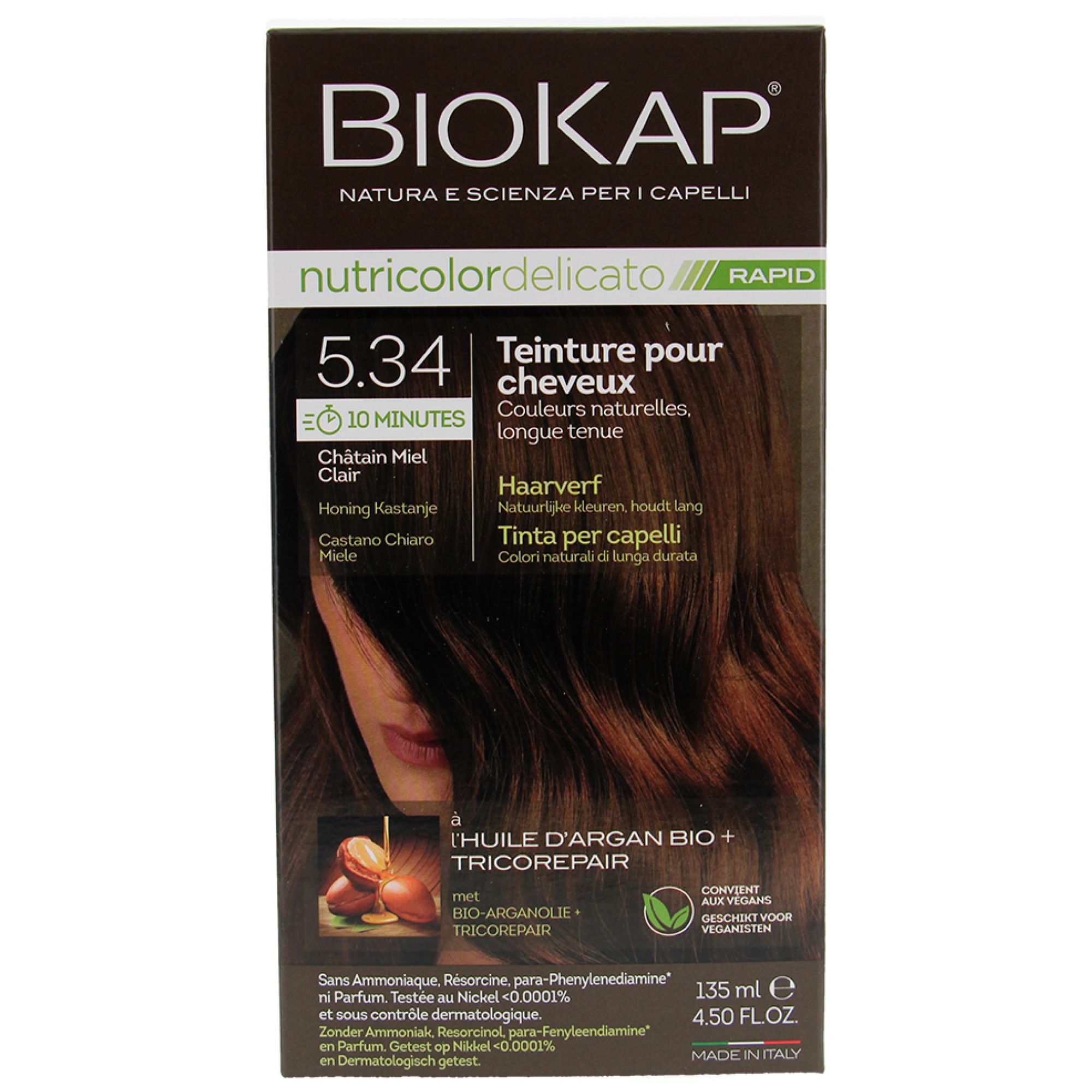 Biokap Nutricolor Delicato Rapid Haarfärbemittel (Haarfärbung : Kastanienbraun) 9x6,3x17 cm