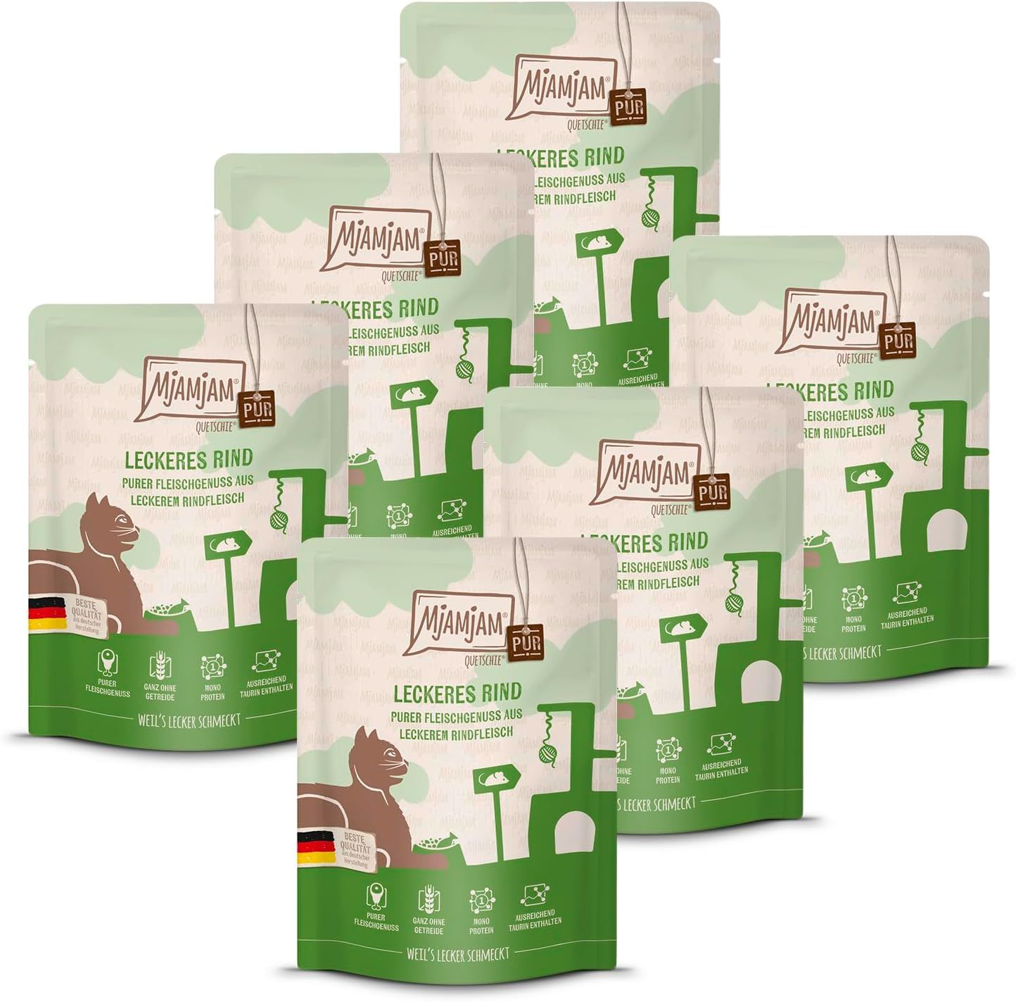 MjAMjAM - Quetschie Purer Fleischgenuss leckeres Rind pur 6x300 g Futter