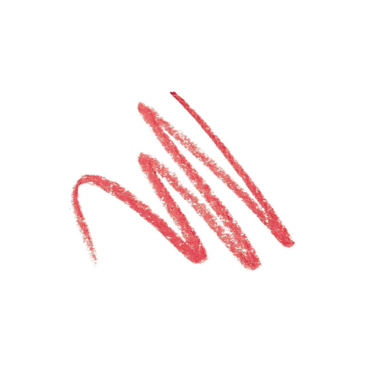 Roter Lippenstiftstrich auf weißem Hintergrund. Gewellte Linie.