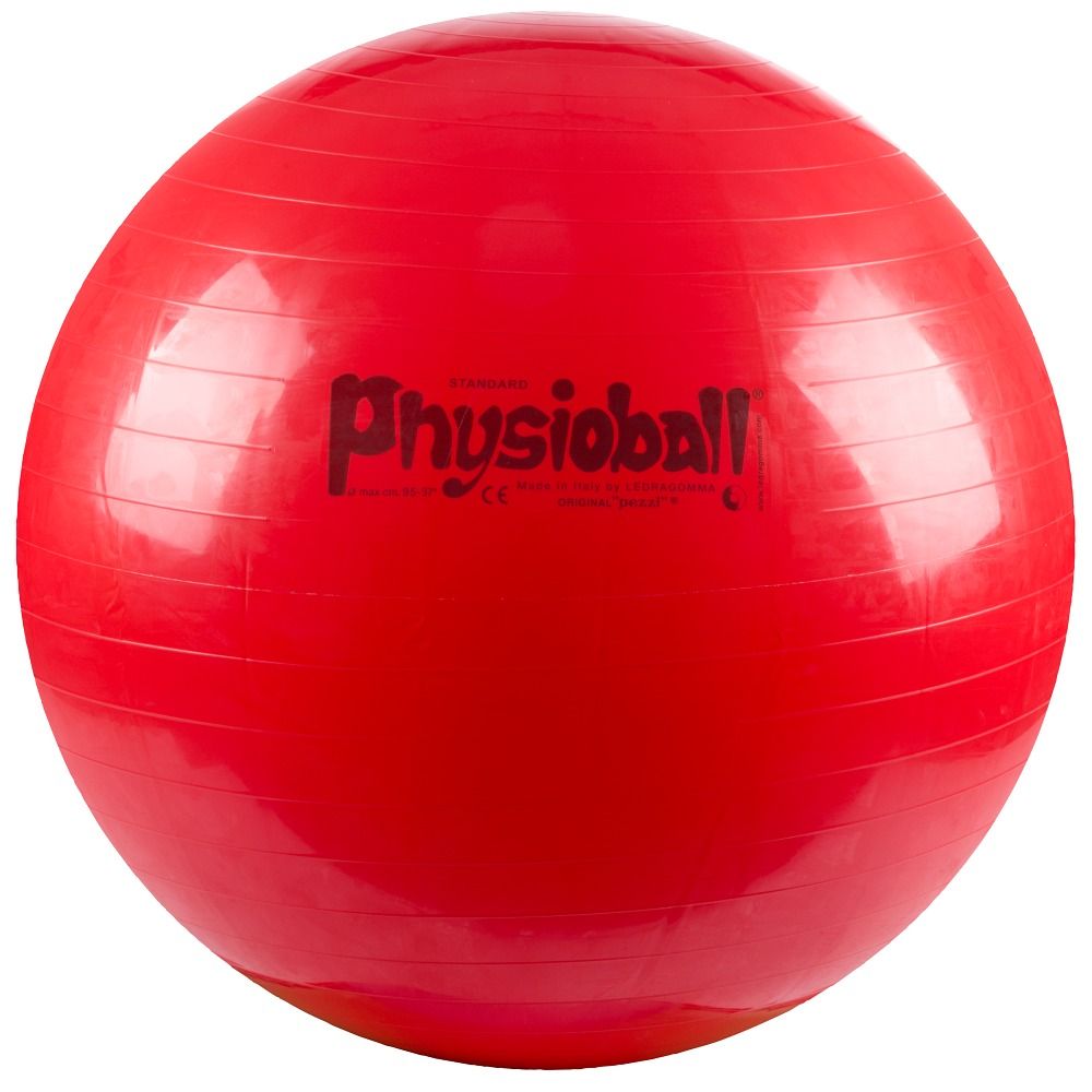 Roter Gymnastikball mit dem Schriftzug "physioball".
