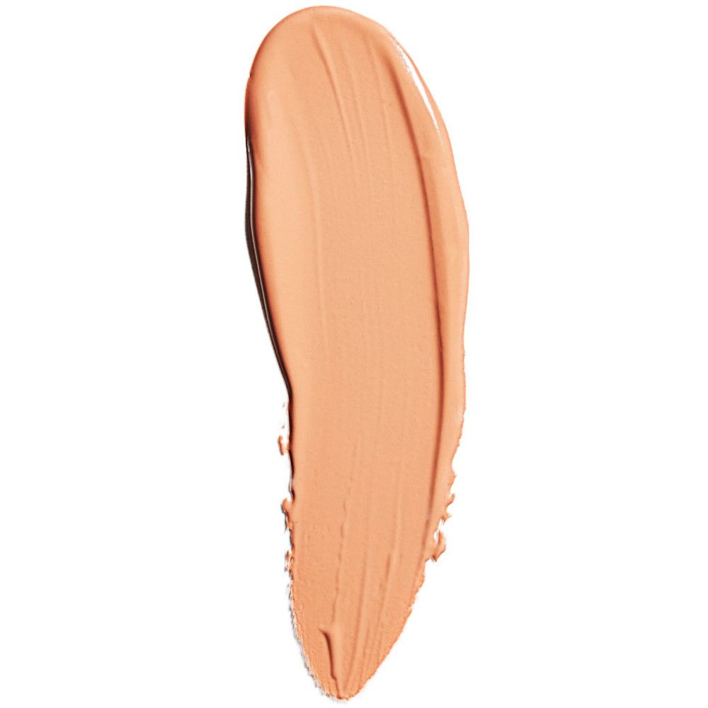 Ein einzelner, cremefarbener Lippenstift-Swatch. Der Swatch ist länglich und hat eine glatte Textur.