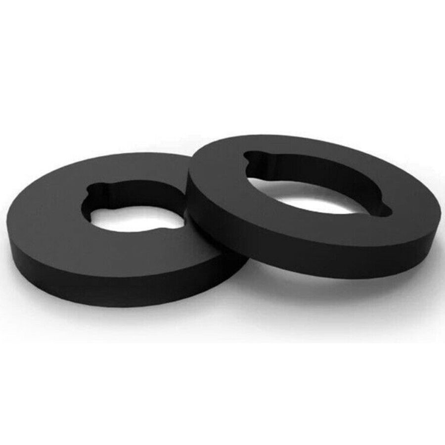 Zwei schwarze Ringe mit Aussparung. Runde Form.