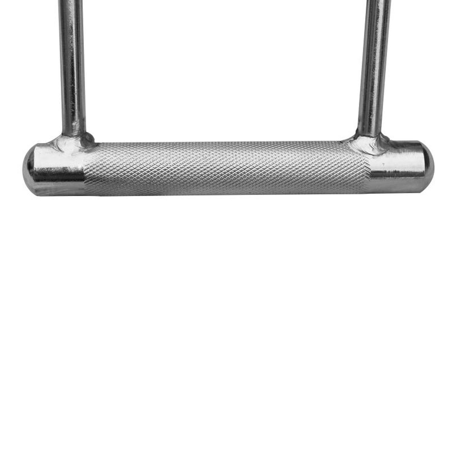Metallgriff für Fitnessgeräte. Geriffelte Oberfläche, horizontale Ausrichtung.