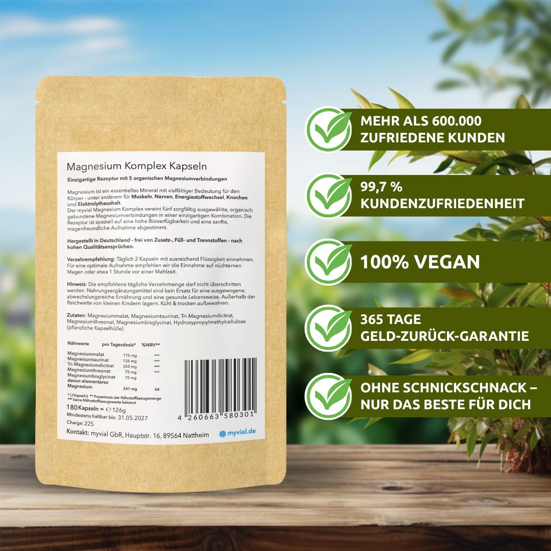 myvial® 5-Fach Magnesium Komplex Kapseln - Dicitrat, Bisglycinat, Malat, Threonat & Taurinat