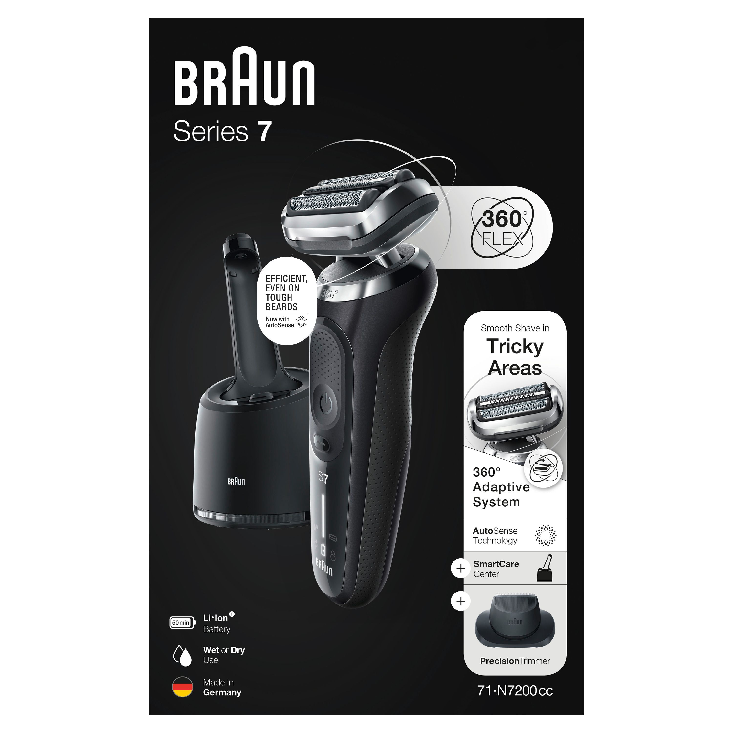 Braun - Elektrischer Rasierer für Männer "Series 7 70-N7200cc" in Schwarz